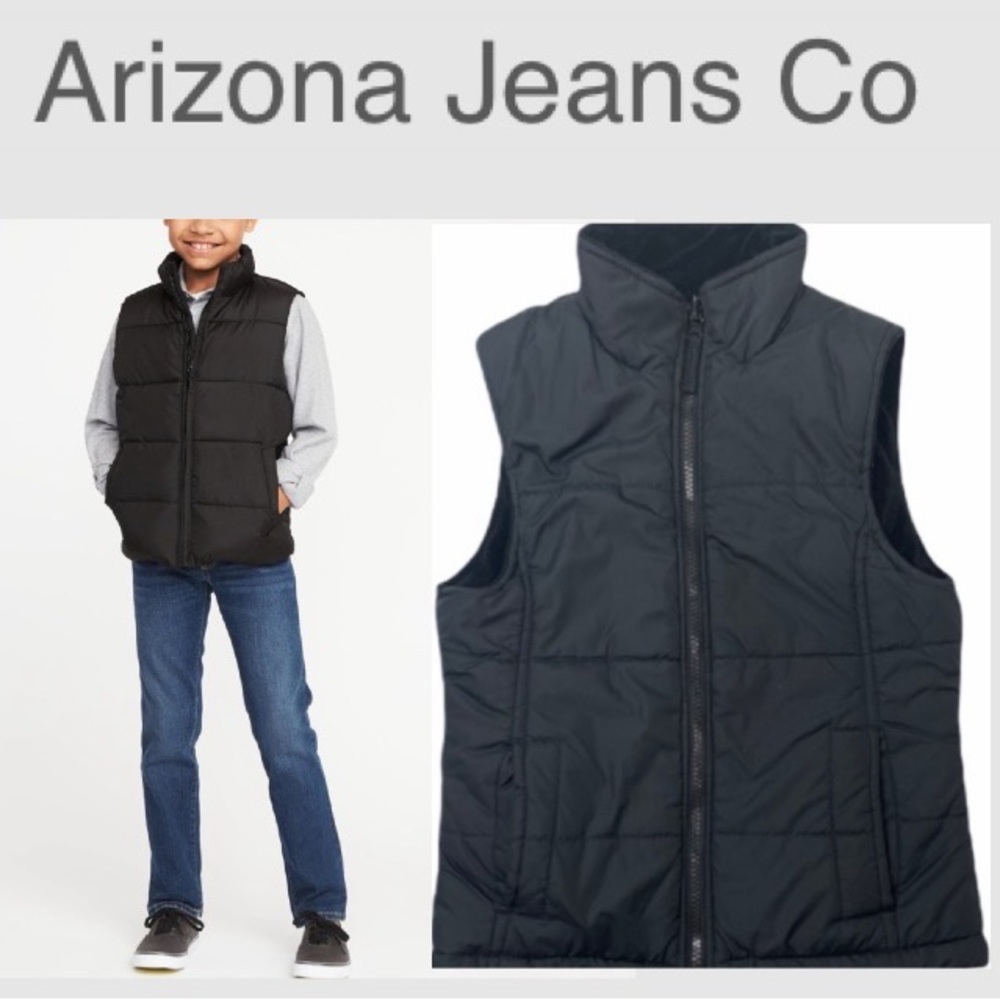 Reversible Puffer Vest Fleece Lined LightweightYouth Boys Size M 10/12 Black